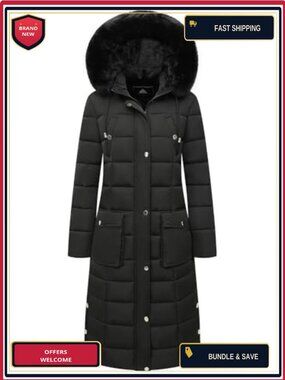 Waterproof Long Down Puffer Parka Warm Winter Coat Faux Fur Hood